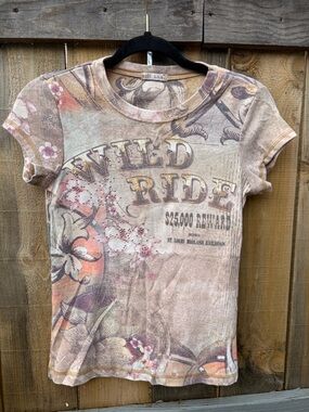 xcit u.s.a. Wild Ride western Floral Print Tee Taupe coastal cowgirl PM